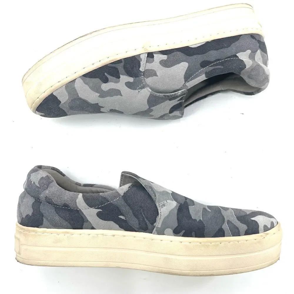 J/SLIDES NYC grey gray camo camouflage slip on flats loafers shoes 8.5 suede